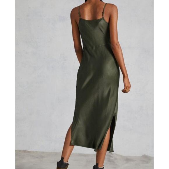 Anthropologie Elyse Bias Slip Dress Women’s Small Moss Green Cowl Neck - Picture 8 of 8